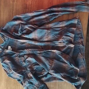 Mens Urban Outfitters flannel - Navy and Brown Plaid